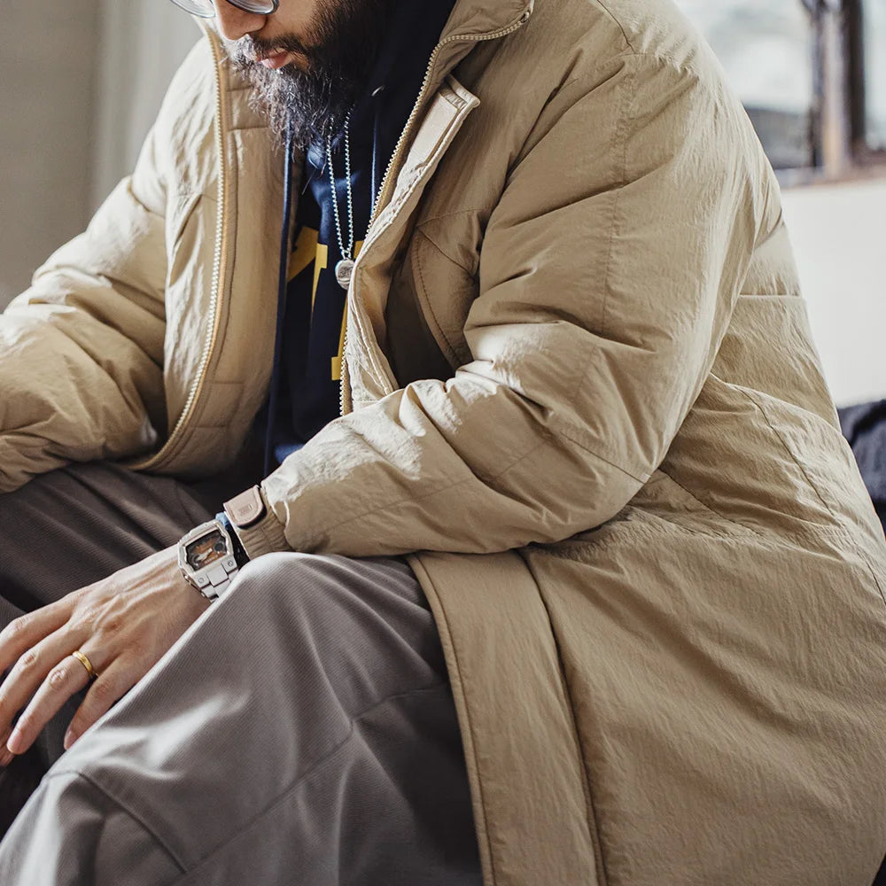 Maden Vintage Mid-length Padding Cotton Jacket – Khaki Hooded Winter Parka