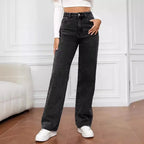 2000s Women’s High Waist Wide Leg Straight Jeans – Y2K Loose Fit Denim Trousers