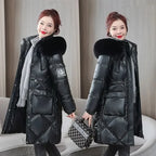 Women’s Champagne Winter Parka – Fur Collar Hooded Cotton-Padded Jacket