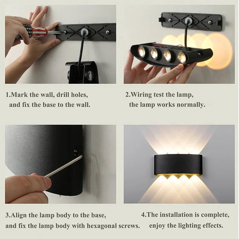 Waterproof IP65 LED Wall Lamp – 8W/12W Aluminum Outdoor Garden & Indoor Light for Bedroom, Living Room, Stairs