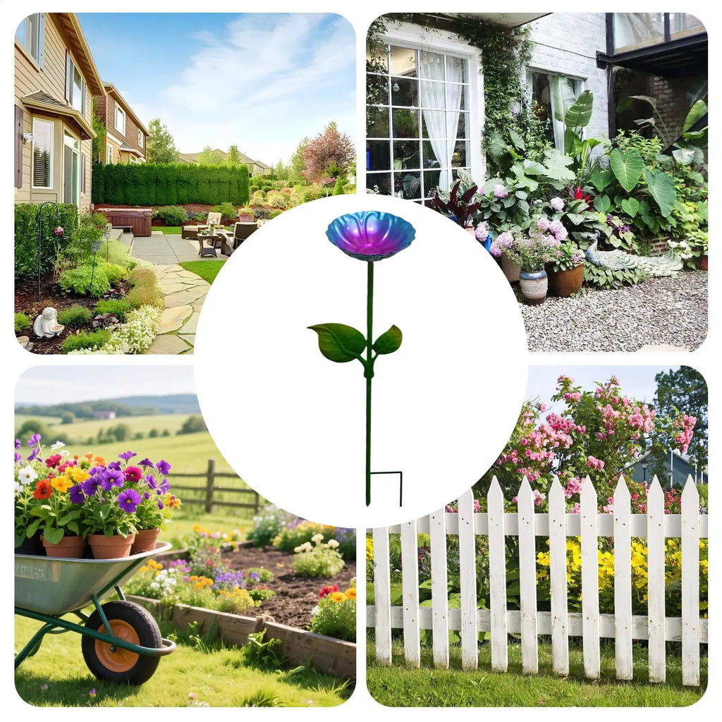 Bee Bath Colorful Bird Feeder Metal Stake – Decorative Bee & Hummingbird Watering Station for Garden, Patio & Yard