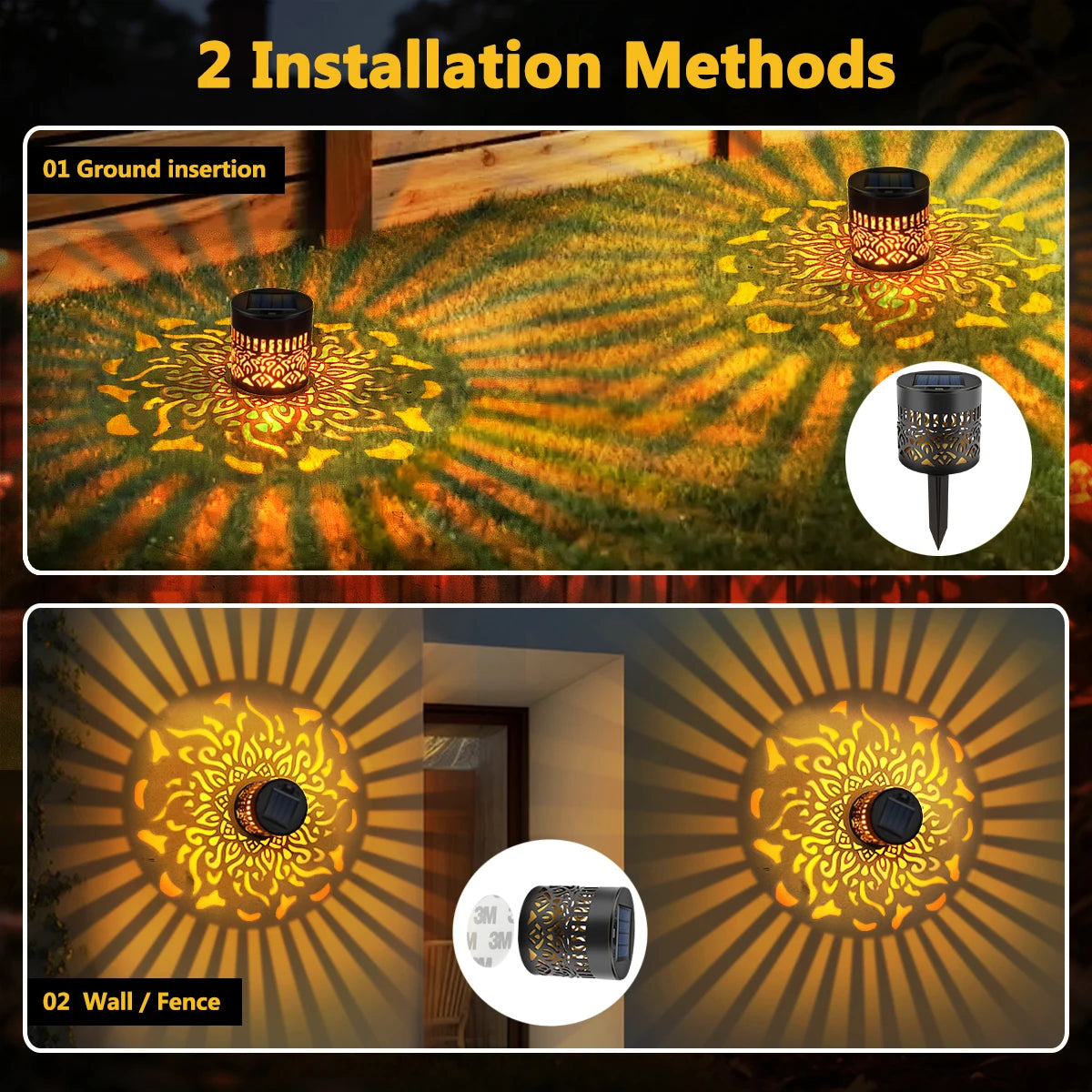 Applique murale solaire Mandala – Lampe de projection d'ombres décorative extérieure (étanche IP65)