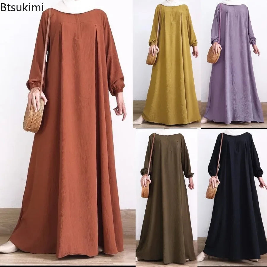 2026 Muslim Modest Abayas for Women Long Sleeve Casual Maxi Dress Ramadan Kaftan Robe Islamic Clothing Eid Party Jalabiya Caftan