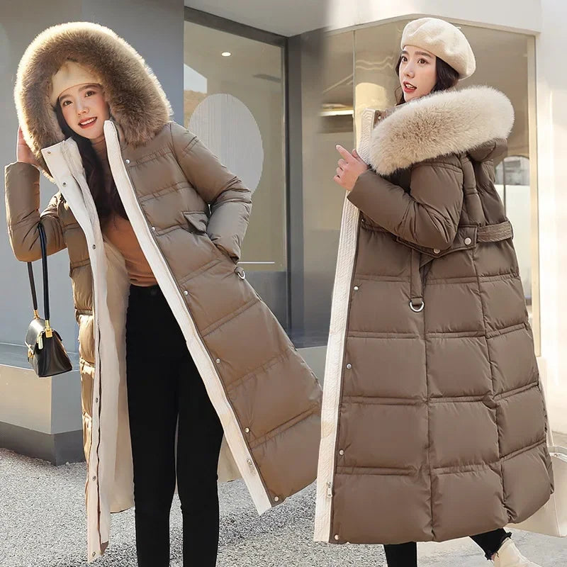 Parkas Women Long Coats – Fur Collar Maxi Winter Jacket