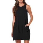 Women's Summer Casual Sleeveless Sundress – Solid Color with Pockets, Tank Style Short Dress for Beach & Vacation