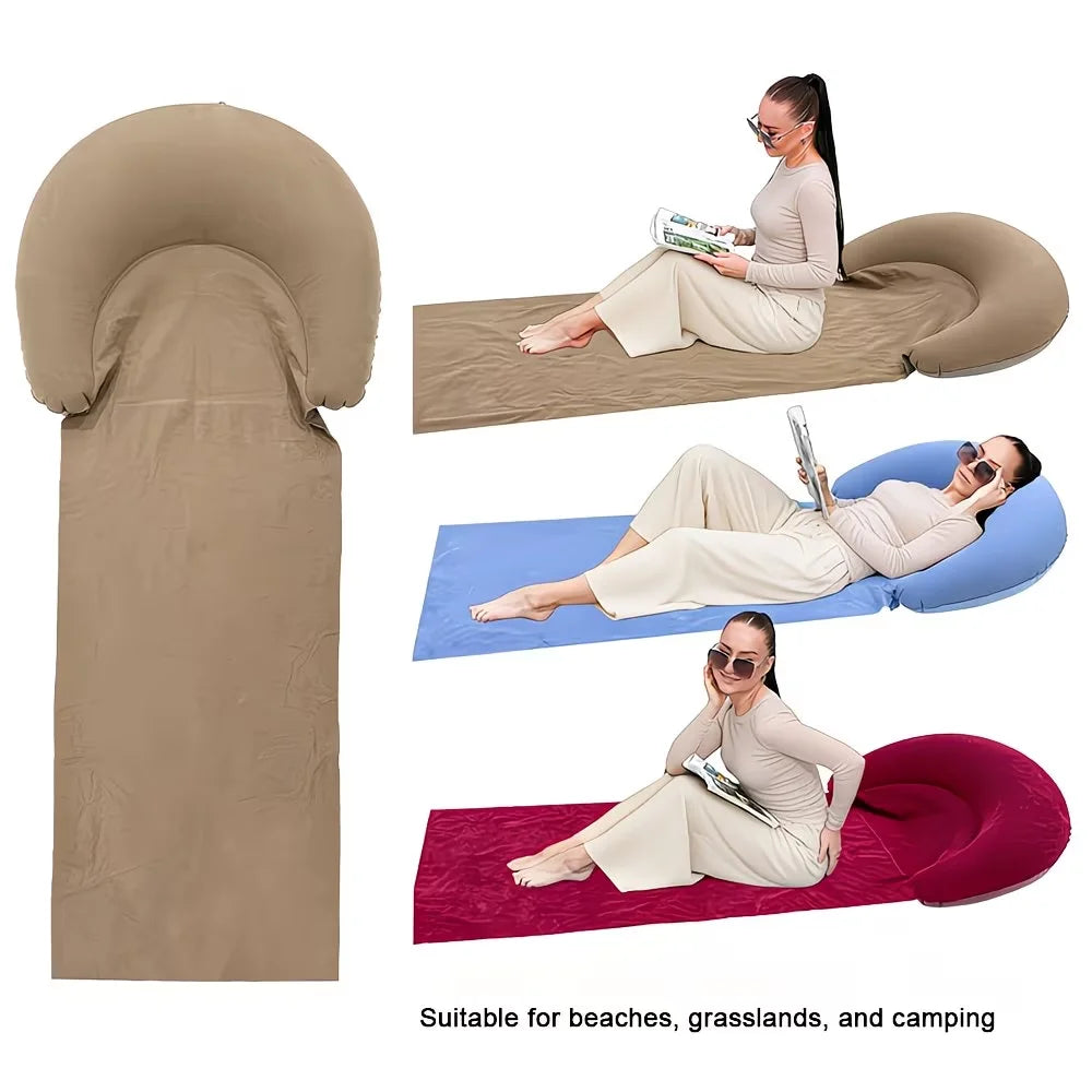 Beach Mat with Inflatable Headrest – Sand-Proof Foldable Camping & Picnic Mat