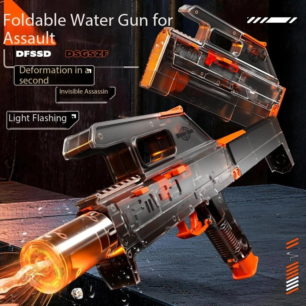 New Folding Electric Water Gun with Flashing Lights – High-Speed Rechargeable Water Blaster