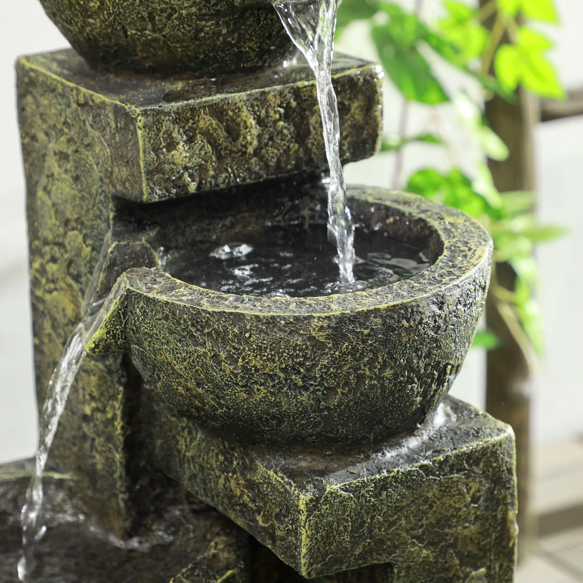 Outsunny 4-Tier Garden Water Feature – Adjustable Flow Stone Look Bowls