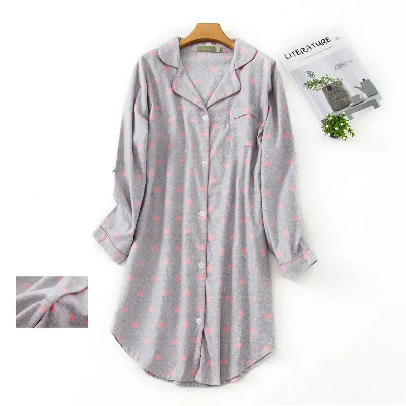 Flanellen Katoenen Geruite Nachtjapon Cardigan Shirt voor Dames