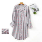 Flanellen Katoenen Geruite Nachtjapon Cardigan Shirt voor Dames