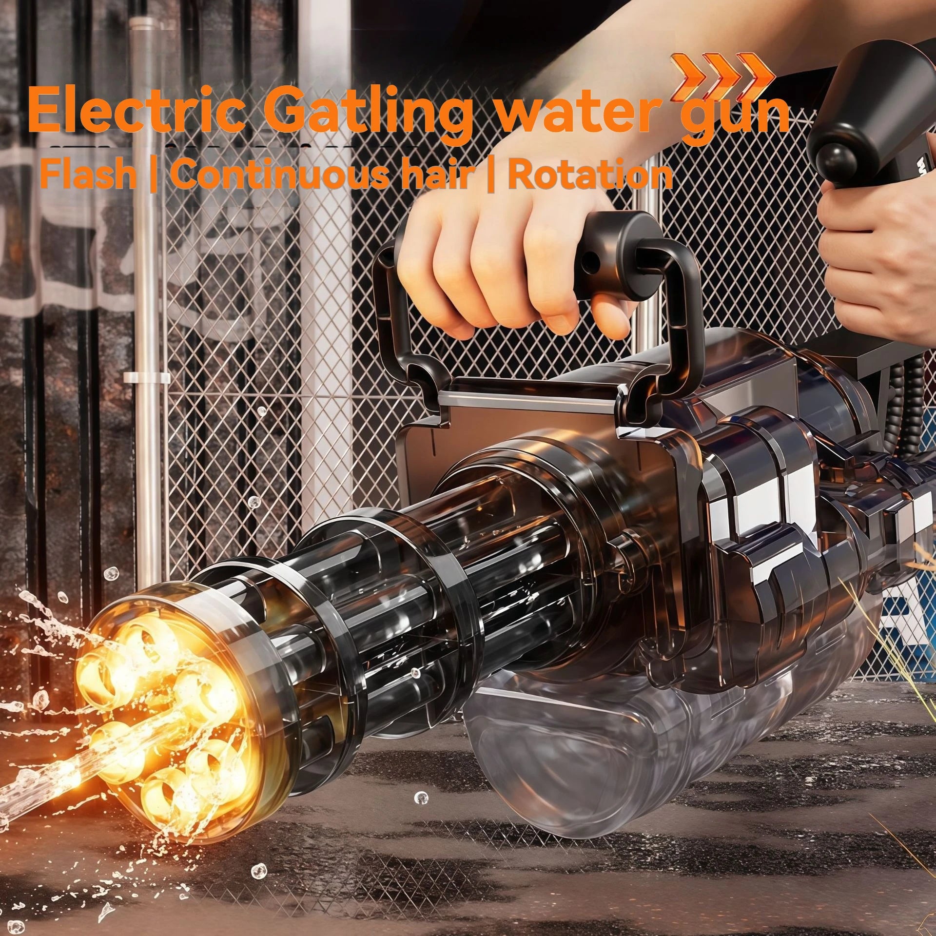 Rotating Spitfire Gatling Electric Water Gun – High-Pressure Continuous Pulse Water Blaster