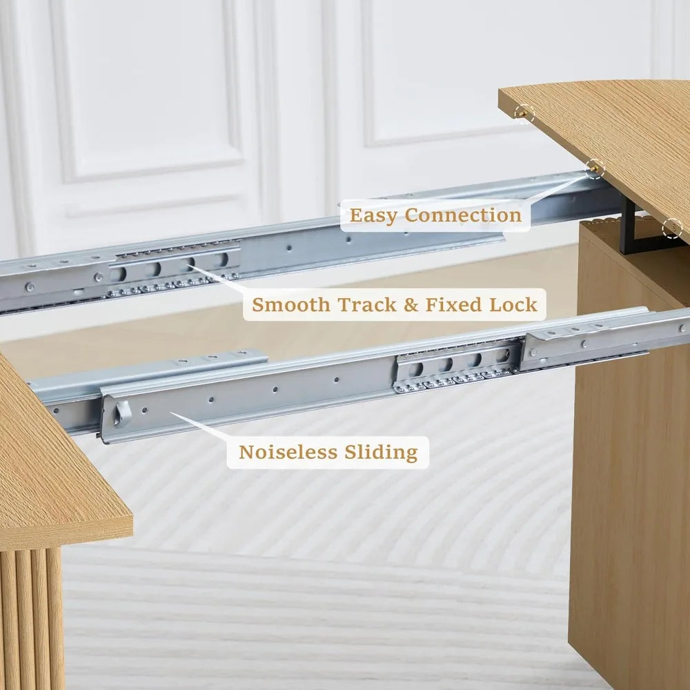 Table de cuisine ronde extensible avec piétement cannelé, style ferme moderne, table de salle à manger extensible de 104 cm à 198 cm pour 4 à 8 personnes