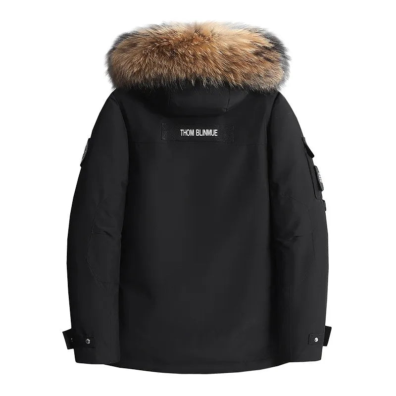 Men’s 90% White Duck Down Parka – Thick Warm Winter Coat with Detachable Fur Collar