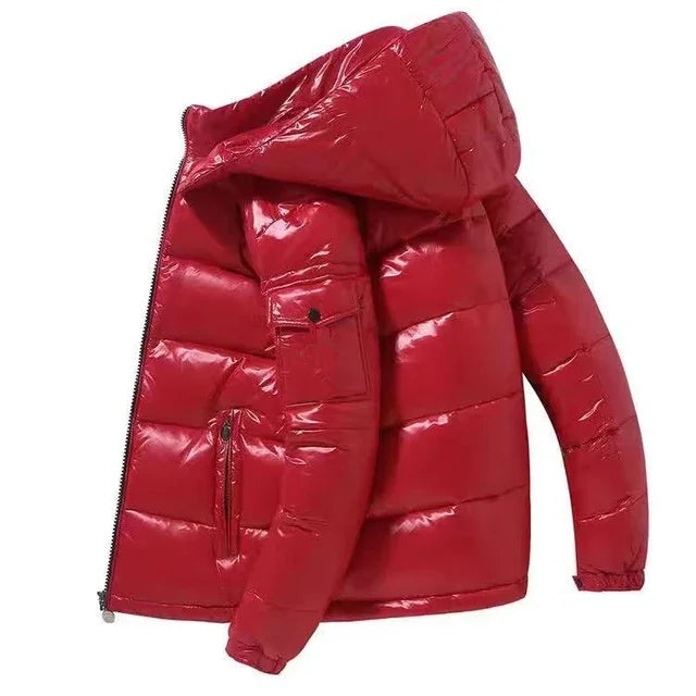 Glossy Short Down Jacket – Thickened Winter Hooded Coat for Men & Women