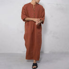 Middle Eastern Ethnic Men’s Robe Dubai Style Loose Stand Collar Long Sleeve Thobe – Traditional Islamic Casual Wear