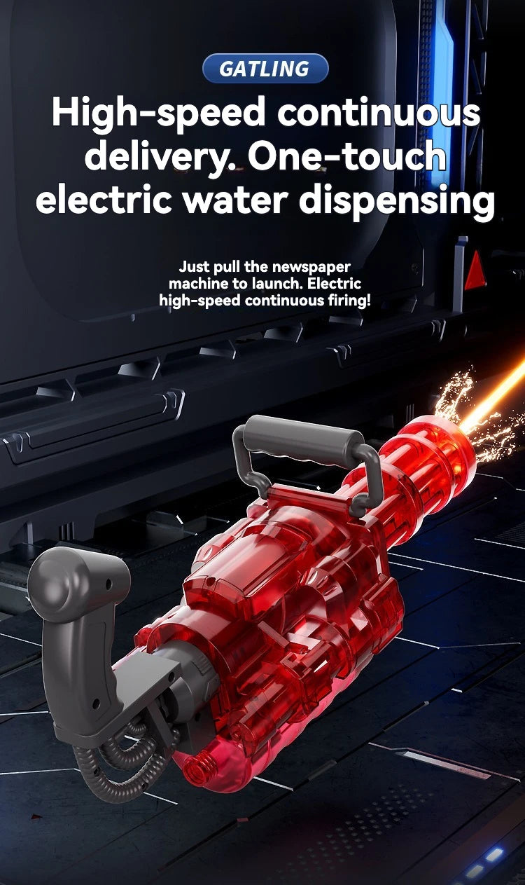 Rotating Spitfire Gatling Electric Water Gun – High-Pressure Continuous Pulse Water Blaster
