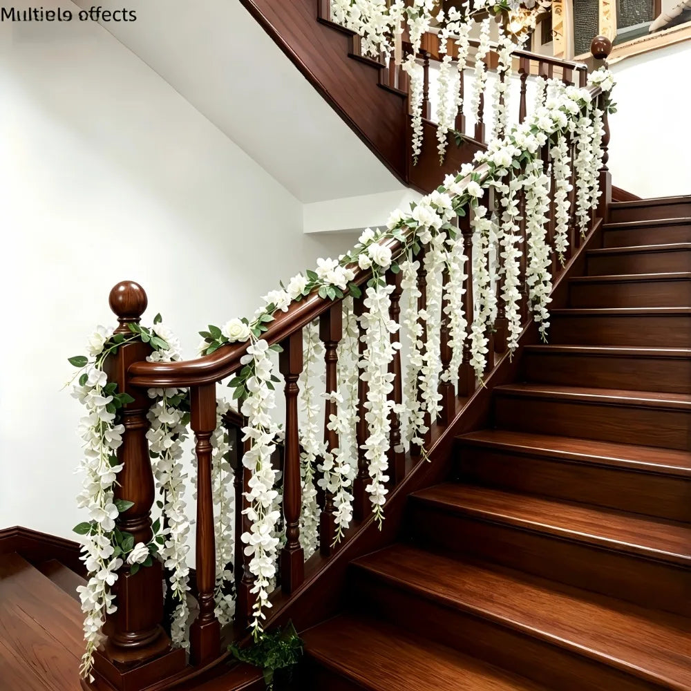 22PC White Rose Vine Wall Hangings – Artificial Orchid Flower Decoration Set for Weddings & Events