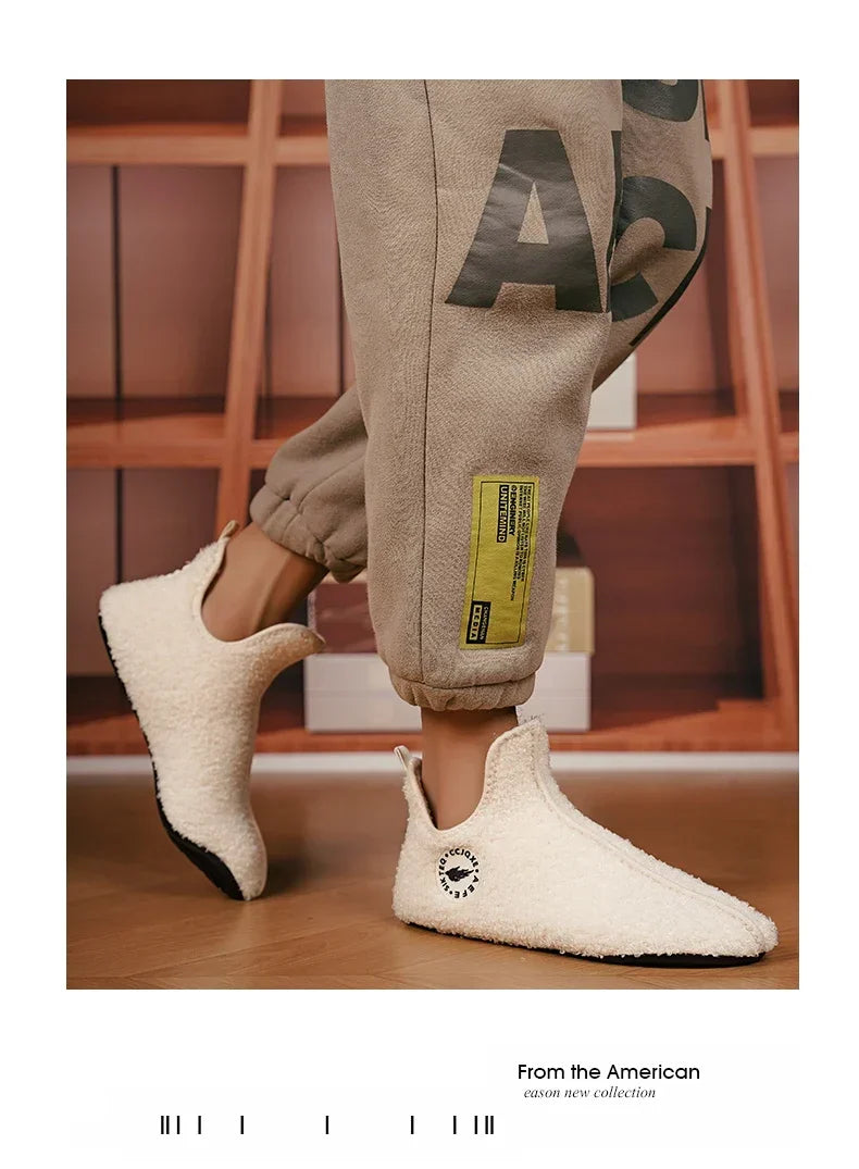 Men's Winter High-Top Plush Slippers – Warm, Lightweight & Non-Slip Indoor Outdoor Shoes