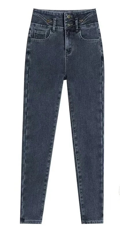 Winter Women’s Chic Fleece-Lined Straight Jeans – Warm High Waist Denim Pants