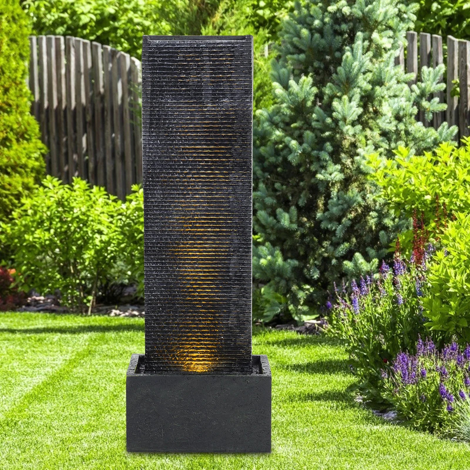 Outdoor Freestanding Water Fountain – Garden LED Waterfall Feature with Pump