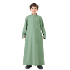 Arab Boys Traditional Long Robe – Pure Color Stand Collar Muslim Clothing for Kids