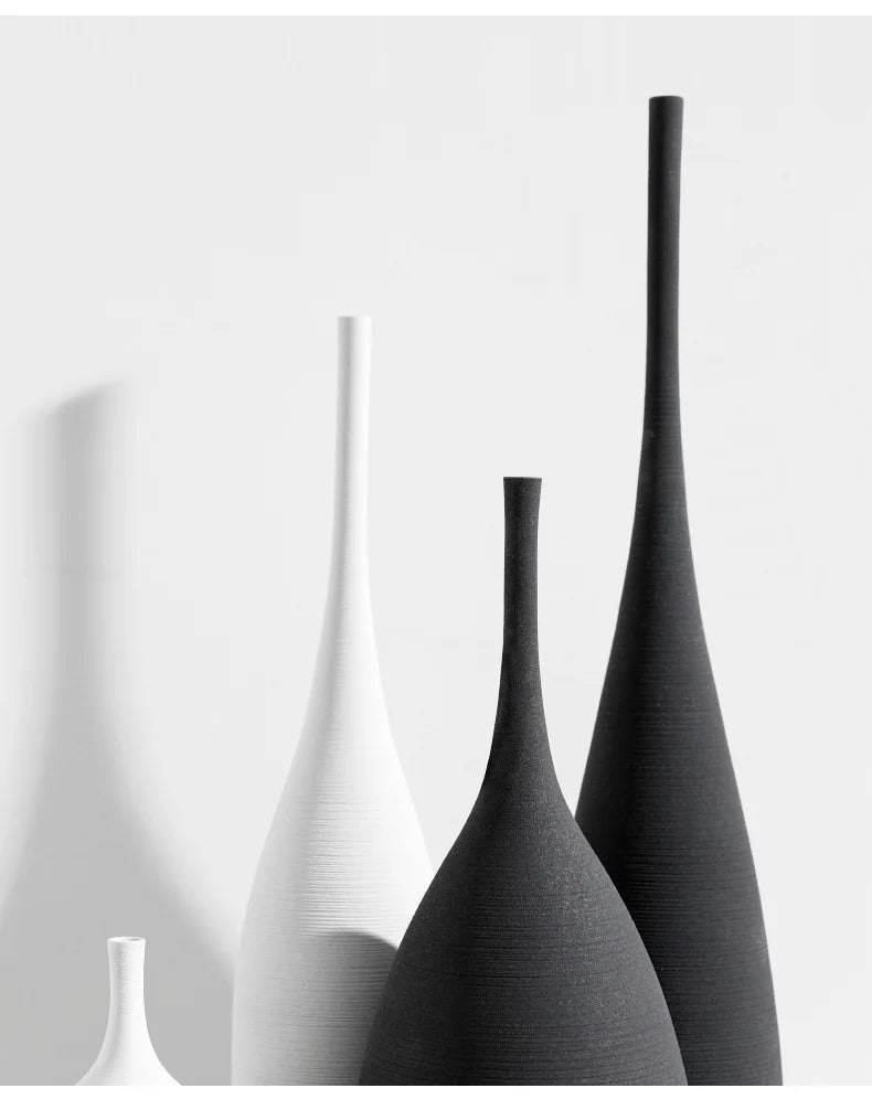 Minimalist Handmade Zen Ceramic Vase – Black & White Hand-Drawn Art for Living Room & Home Decor