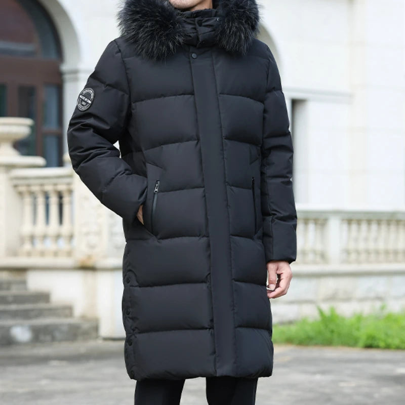 Men’s Winter Fur Collar Down Jacket – Luxury, Warm & Casual