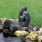 Rustic Outdoor Floor Water Fountain with LED Lights – Cascading Bowls for Patio