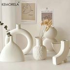 Vase Nordique en Céramique Creux Circulaire Donuts Pot de Fleurs Décoration Maison Salon Accessoires Décoration Intérieure Bureau Cadeau