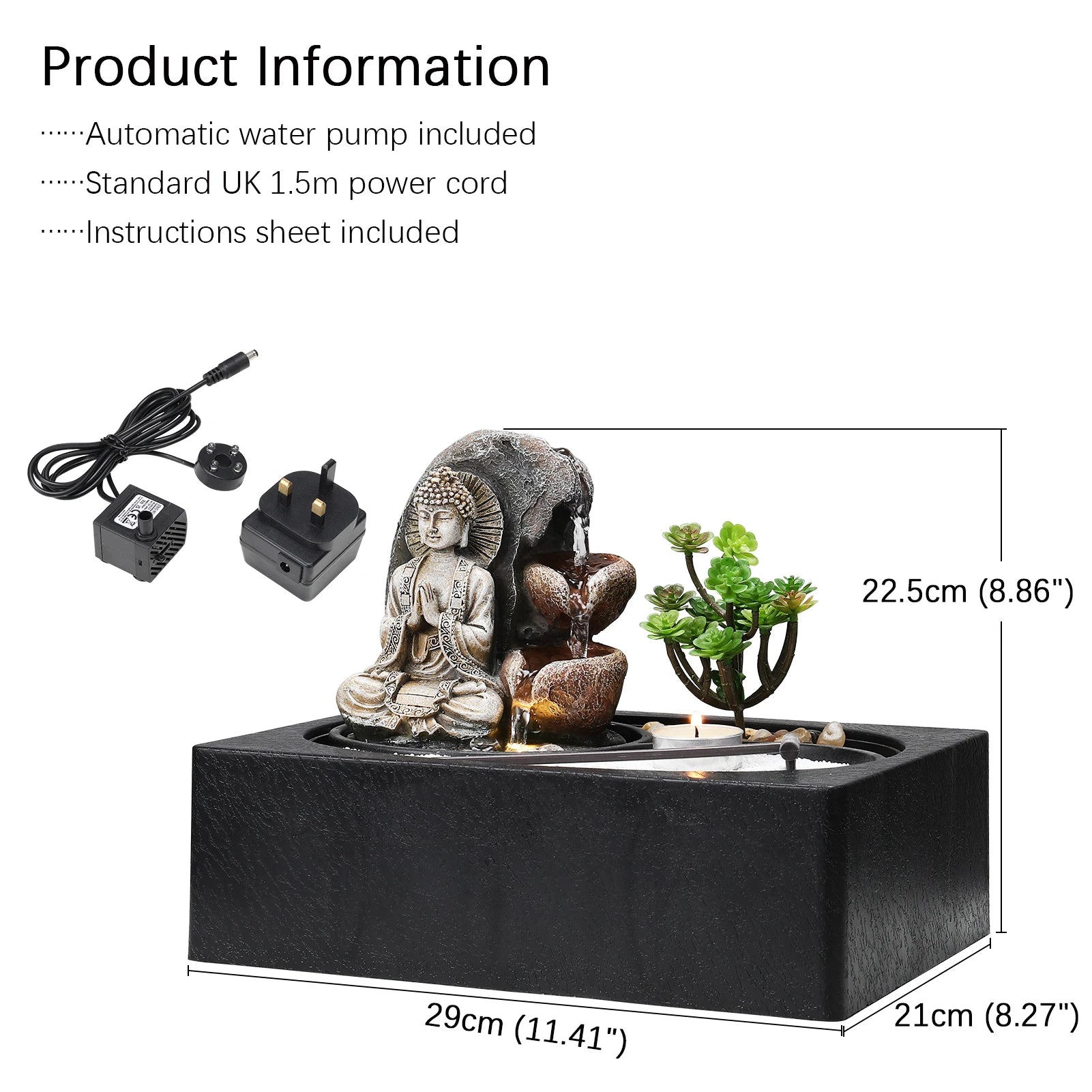 Tabletop Resin Water Fountain with LED Light – Indoor Zen Desk Decor Feature