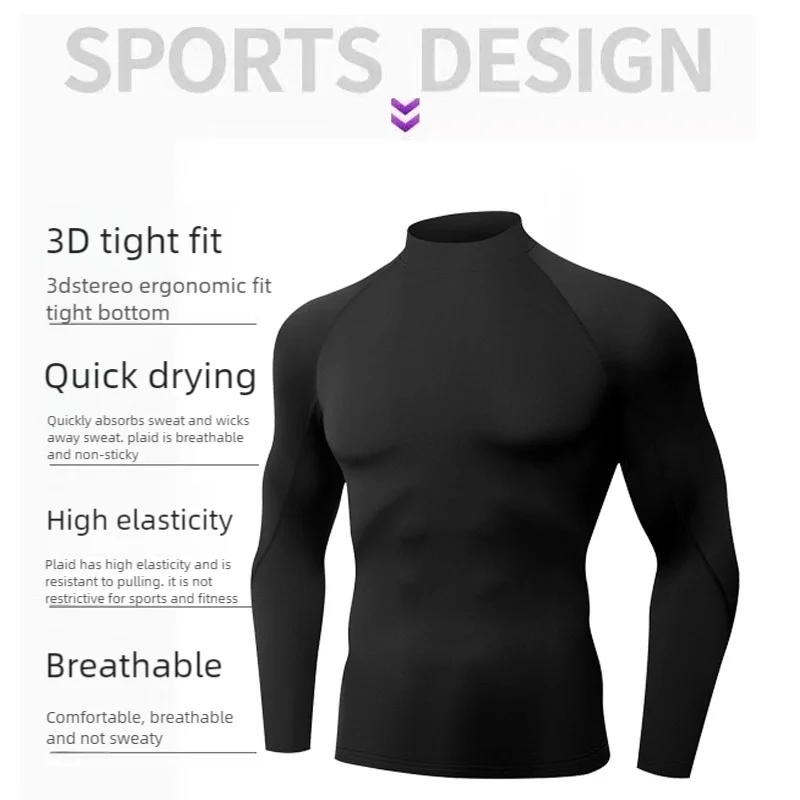 Winter Long Sleeve Turtleneck Thermal T-Shirt for Men – Soft Thin Fleece Sports Top (Pack of 2)