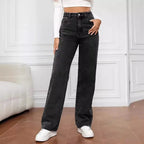 2000s Women’s High Waist Wide Leg Straight Jeans – Y2K Loose Fit Denim Trousers