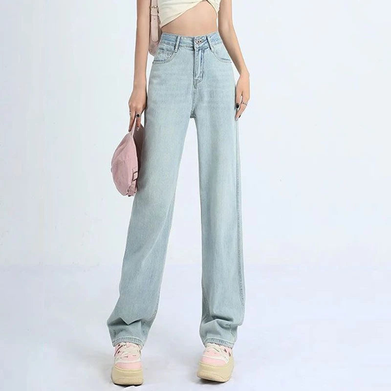 Female Light Blue High Waisted Jeans Pants