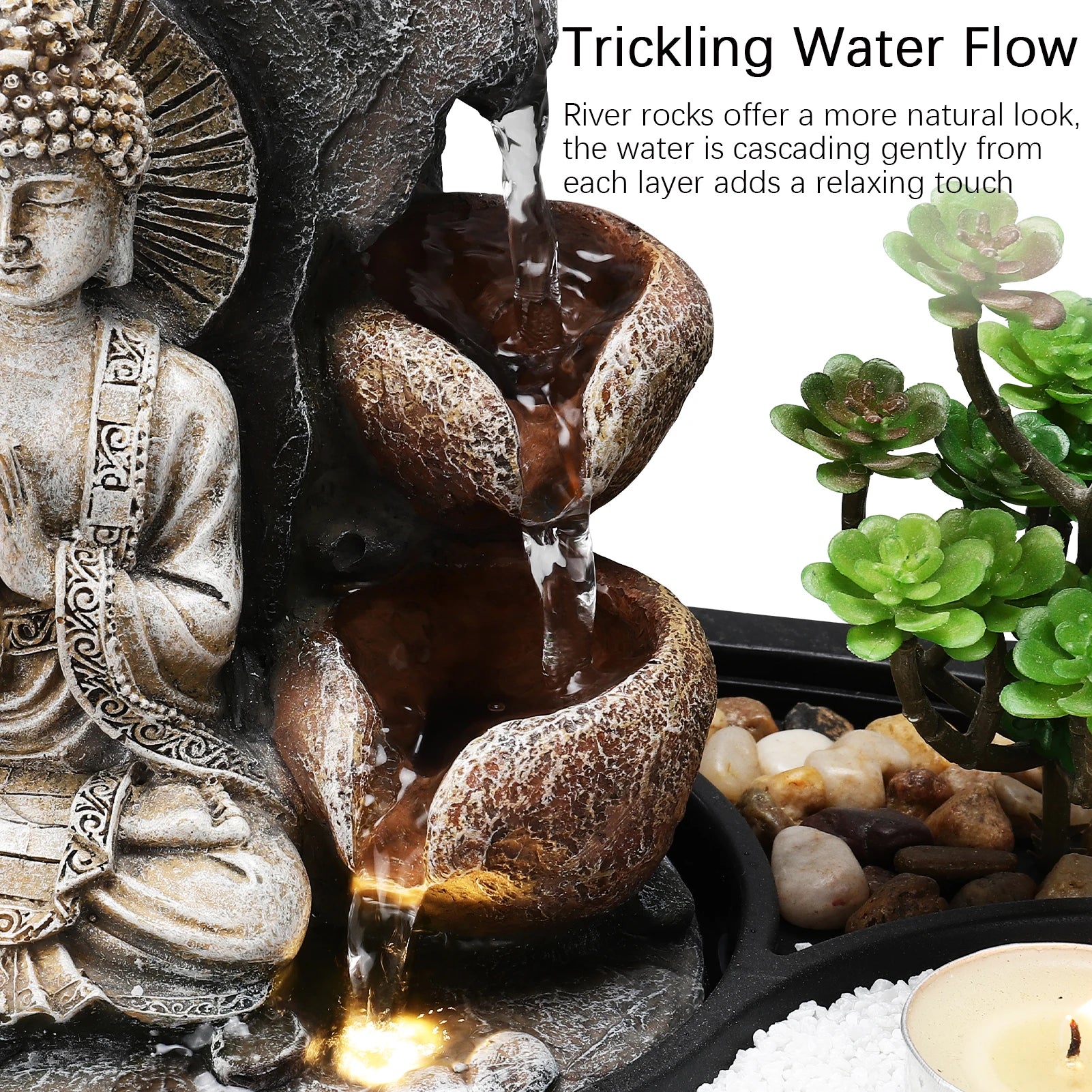 Tabletop Resin Water Fountain with LED Light – Indoor Zen Desk Decor Feature
