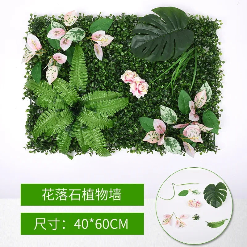 40X60cm 3D Artificial Green Plant Wall Panel – Realistic Grass Flower Wall Background Decor for Wedding, Garden & Outdoor Events