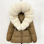 OFTBUY Real Fur Coat – Women’s Winter Puffer Jacket with Fox Fur Hood
