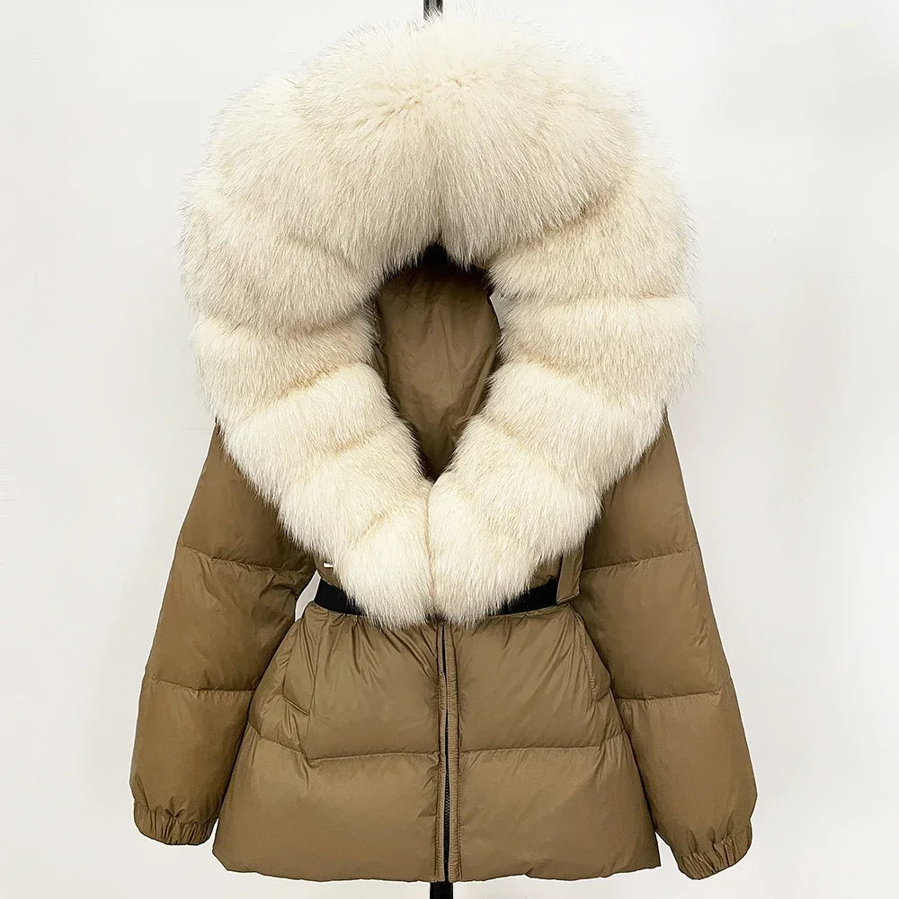 OFTBUY Real Fur Coat – Women’s Winter Puffer Jacket with Fox Fur Hood