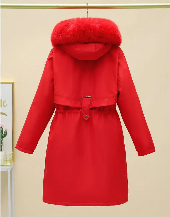 New Women Winter Jacket – Slim Long Coat with Big Fur Collar