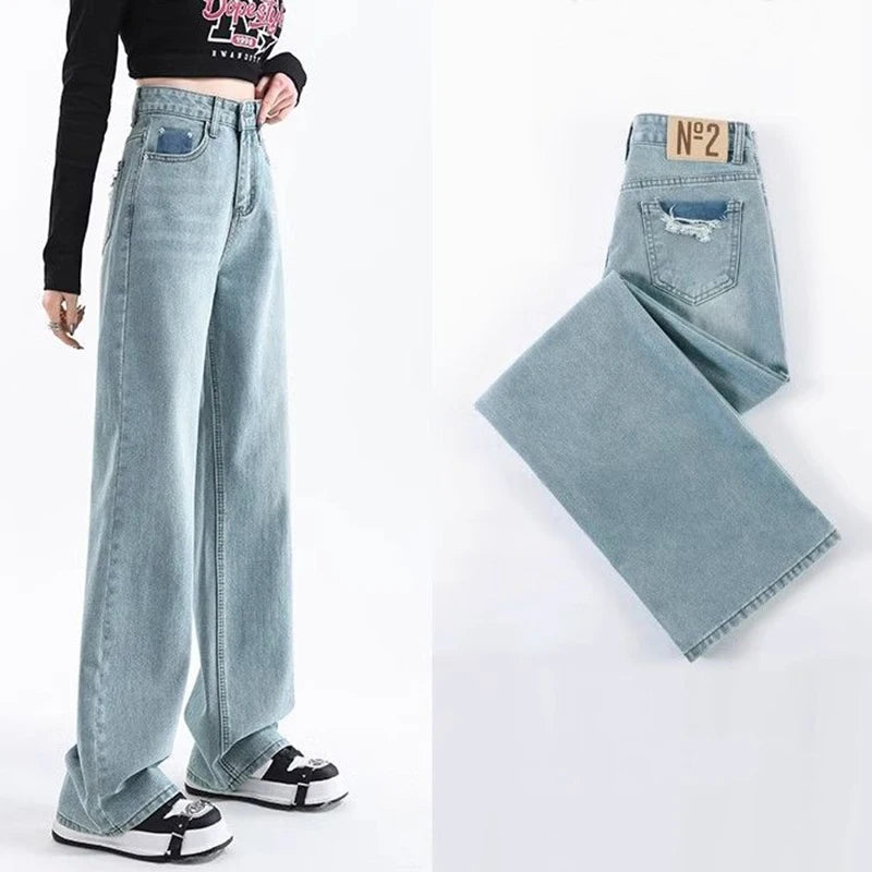 Girls Fashion Baggy High Waist Jeans