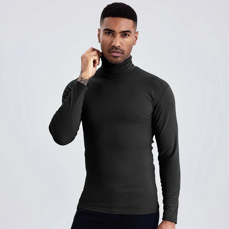 Men’s Plus Size Solid Turtleneck Long Sleeve T-Shirt – Casual Warm Base Layer (Pack of 2)