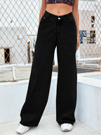 2000s Women’s High Waist Wide Leg Straight Jeans – Y2K Loose Fit Denim Trousers