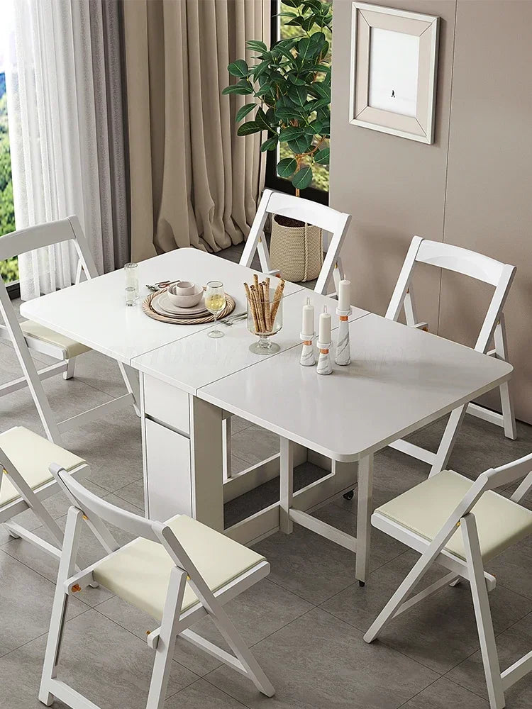 1.3m Movable Foldable Wood Dining Table with 0/2/4 Chairs – Space Saving Set