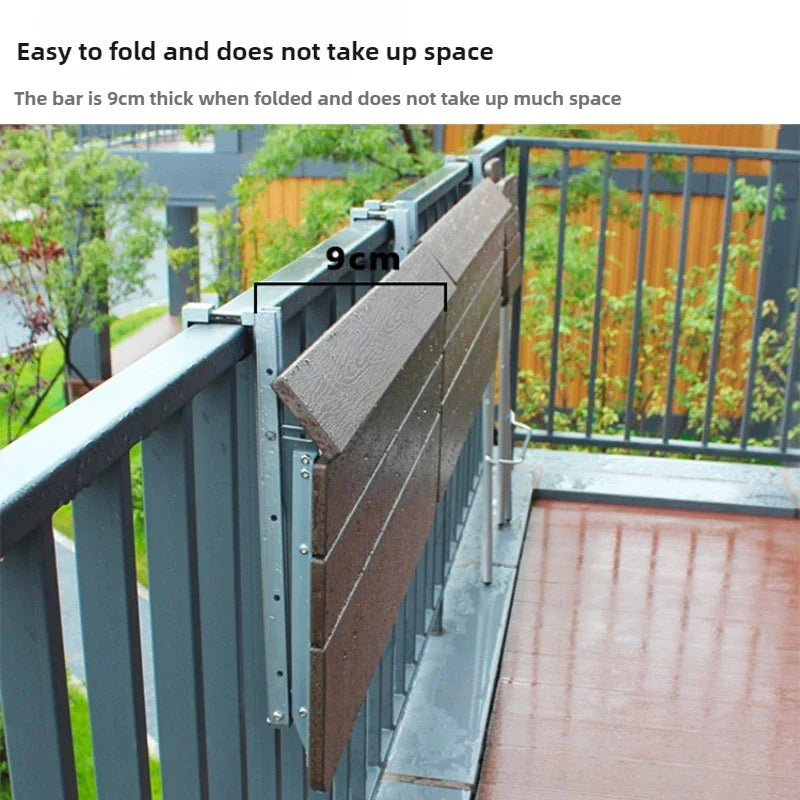 Space Saving Adjustable Height Folding Balcony Table – Hanging Railing Desk for Small Spaces