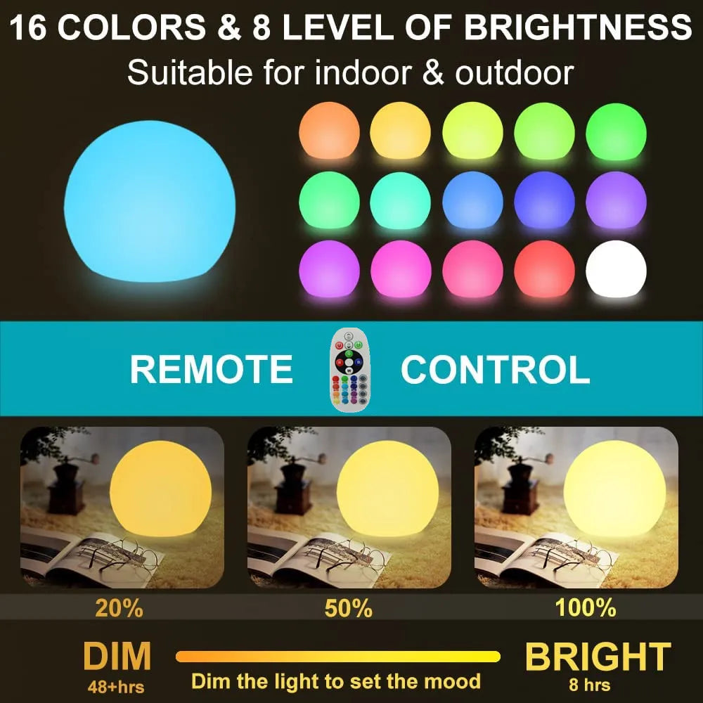 Boule Lumineuse LED Étanche pour Jardin – Lampe d'Extérieur Rechargeable pour Pelouse, Idéale pour Fêtes, Mariages et Décoration de Jardin