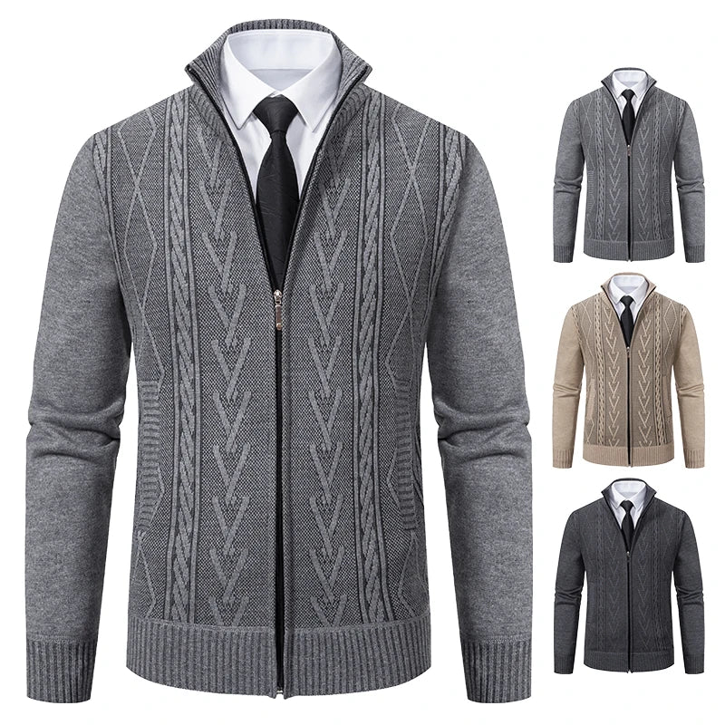 Men’s Autumn Winter Cashmere Padded Knitted Sweater Coat – Thick Warm Zipper Cardigan Jacket