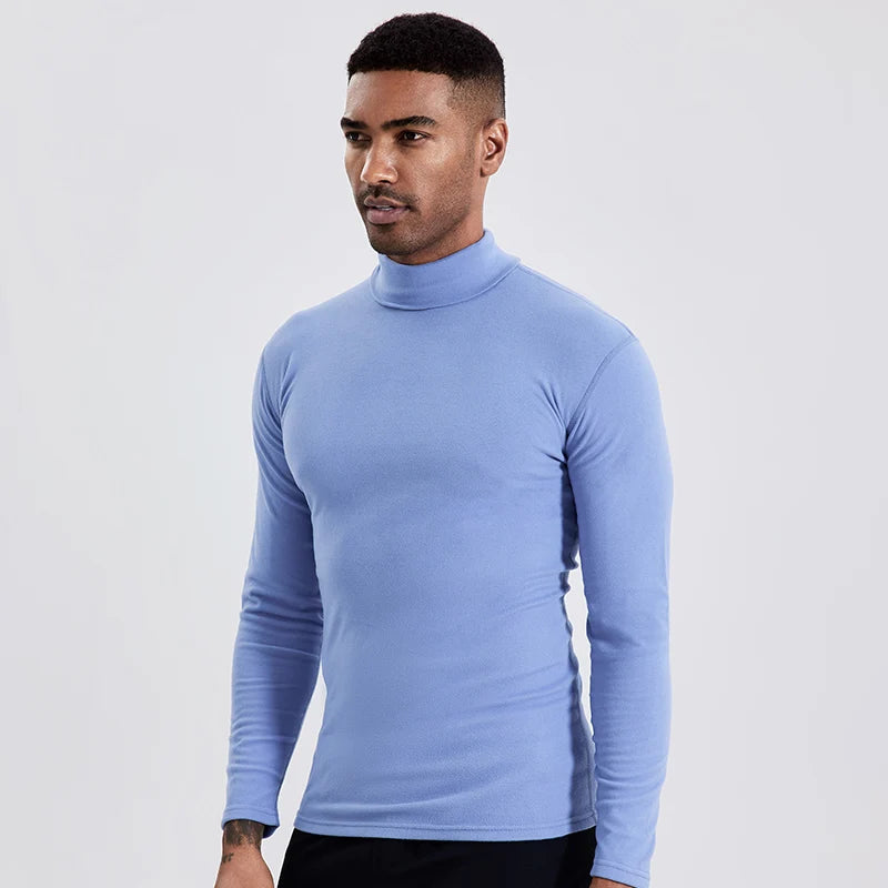 Men’s Plus Size Solid Turtleneck Long Sleeve T-Shirt – Casual Warm Base Layer (Pack of 2)