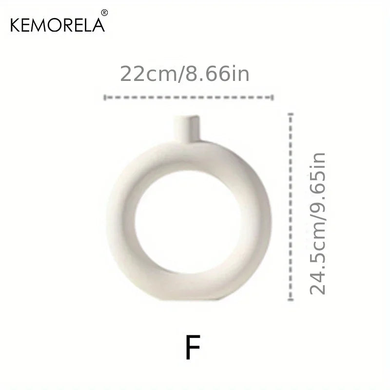 Nordic Ceramic Vase Circular Hollow Donuts Flower Pot Home Living Room Decoration Accessories Interior Office Desktop Decor Gift