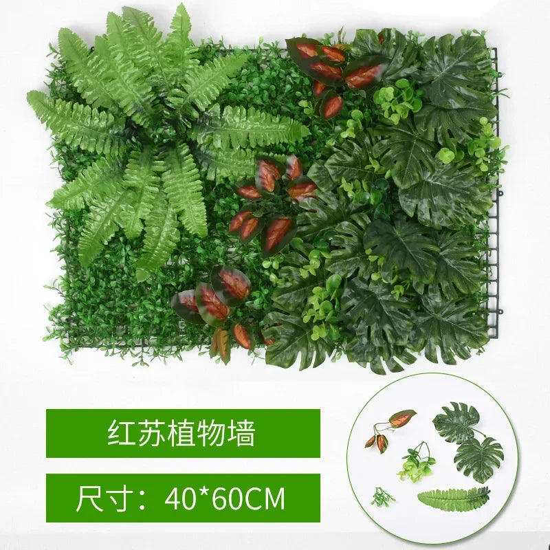 40X60cm 3D Artificial Green Plant Wall Panel – Realistic Grass Flower Wall Background Decor for Wedding, Garden & Outdoor Events