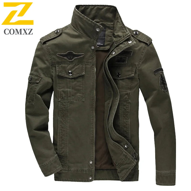 COMXZ Pure Cotton Jacket Men 2025 – Classic Stand-Up Collar, Casual Workwear Top