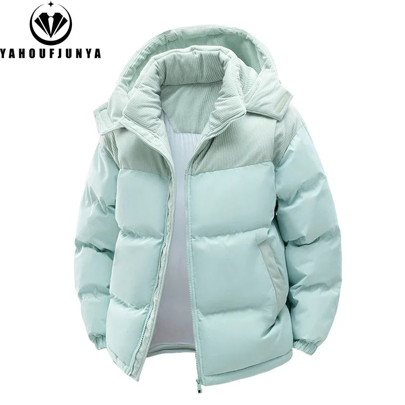 Men’s Autumn Winter Windbreaker Jacket – Warm Casual Parka with Removable Hood & Pockets